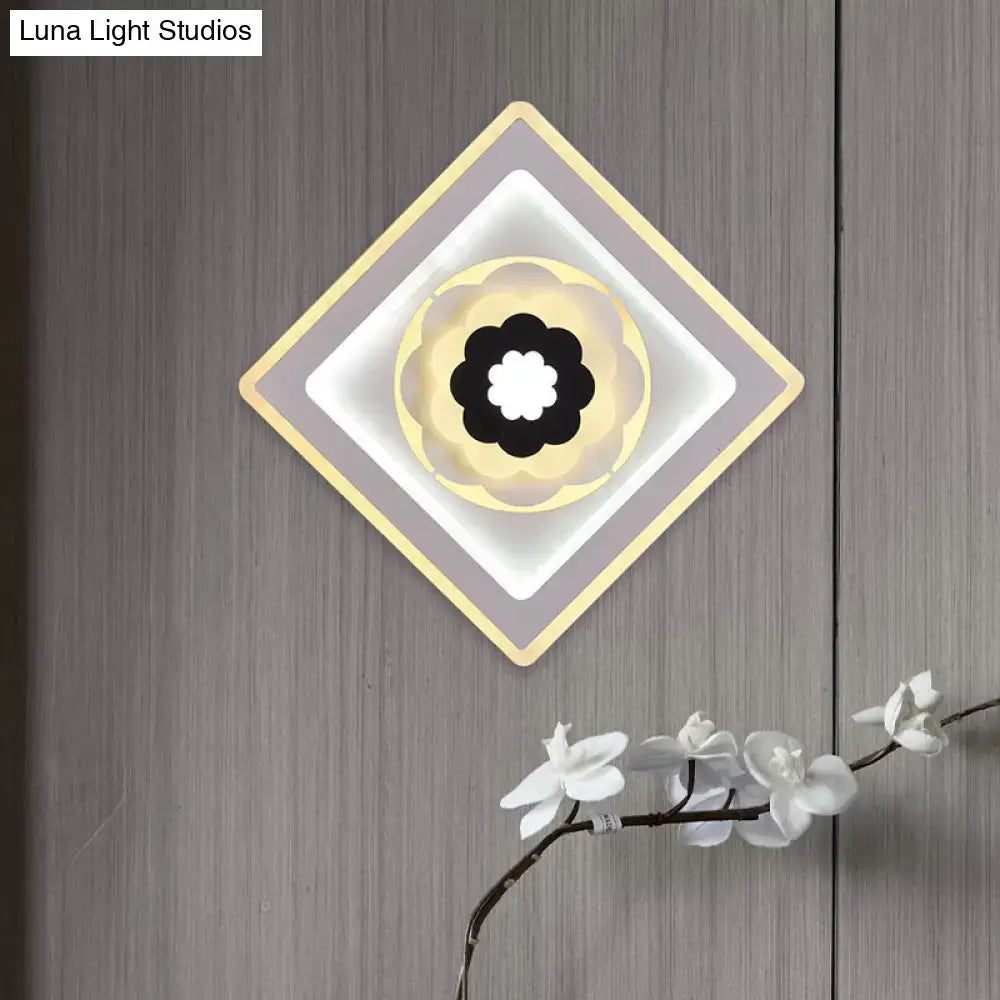 Modern rhombus bloom pattern sconce light for study white & black