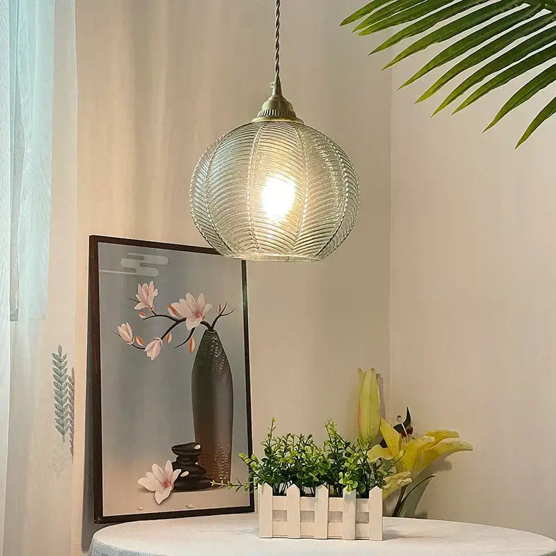 Modern ribbed blue glass led pendant lamp dining room lighting