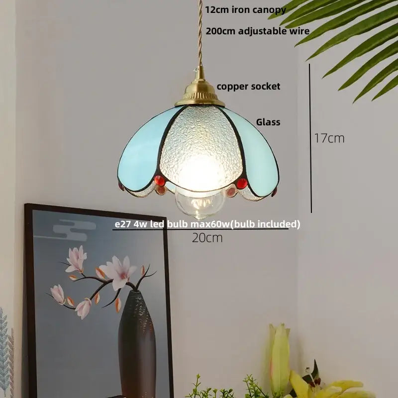 Modern ribbed blue glass led pendant light for kitchens