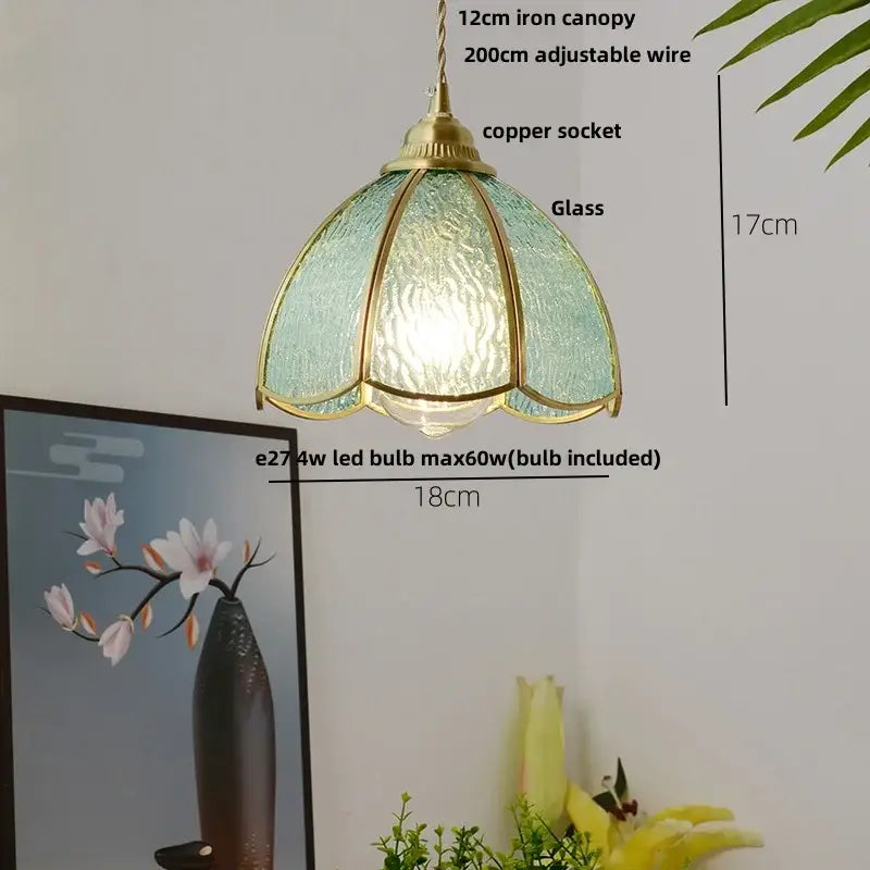 Modern ribbed blue glass led pendant light for kitchens