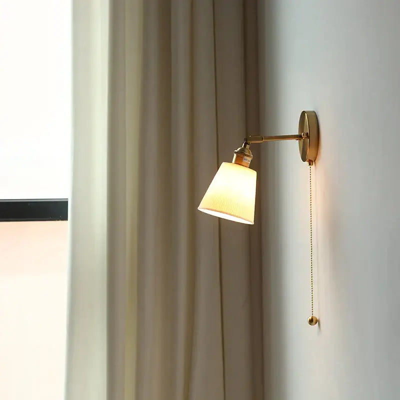 Modern ribbed ceramic led wall lights with brass arm bedroom sconce