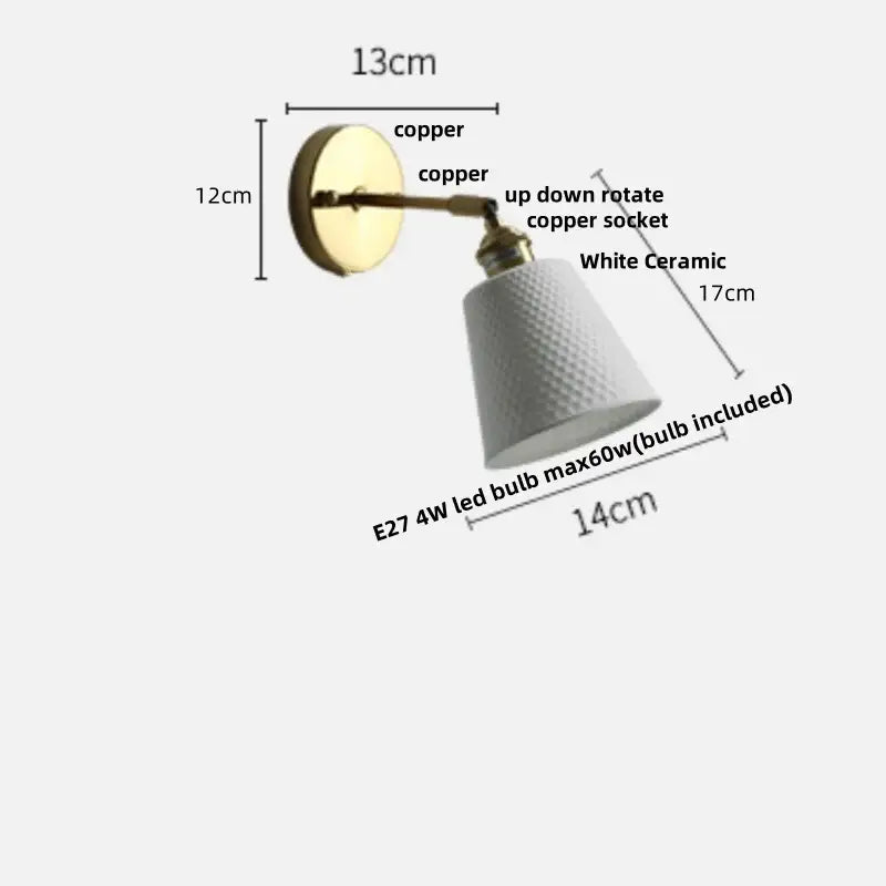 Modern ribbed ceramic led wall lights with brass arm bedroom sconce