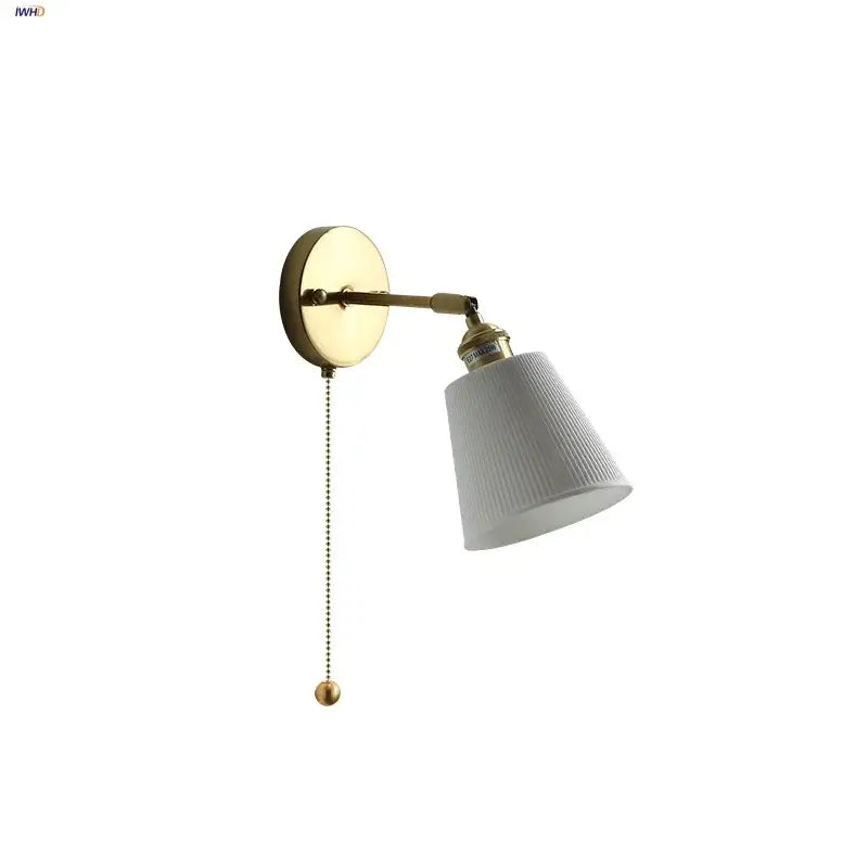 Modern ribbed ceramic led wall lights with brass arm bedroom sconce