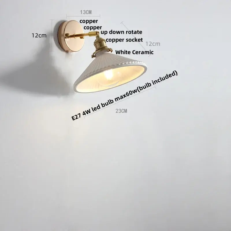 Modern ribbed ceramic led wall lights with brass arm bedroom sconce