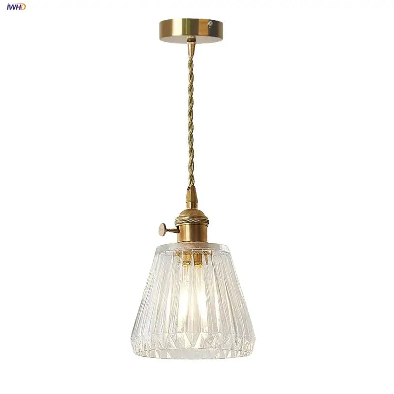 Modern ribbed clear glass led pendant light kitchen brass fixture