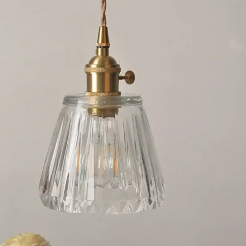 Modern ribbed clear glass led pendant light kitchen brass fixture