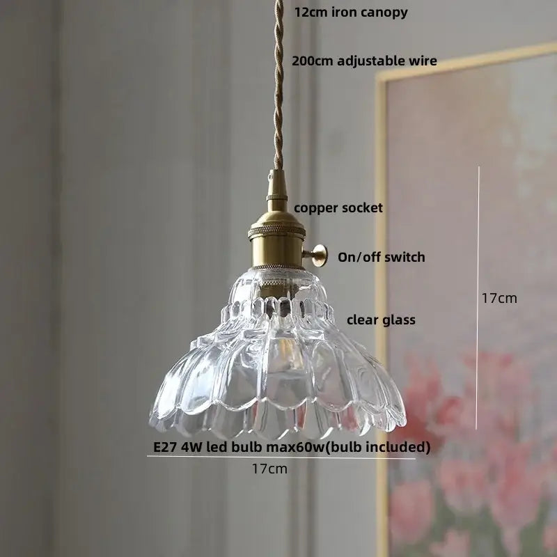 Modern ribbed clear glass led pendant light kitchen brass fixture