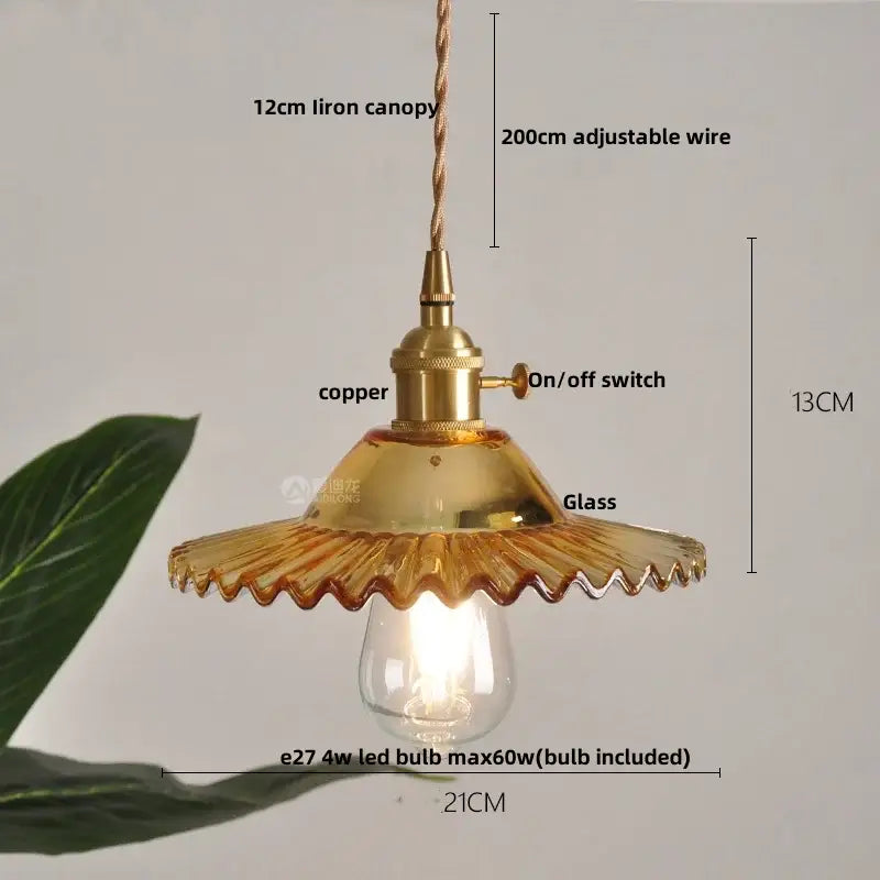 Modern ribbed clear glass led pendant light kitchen brass fixture