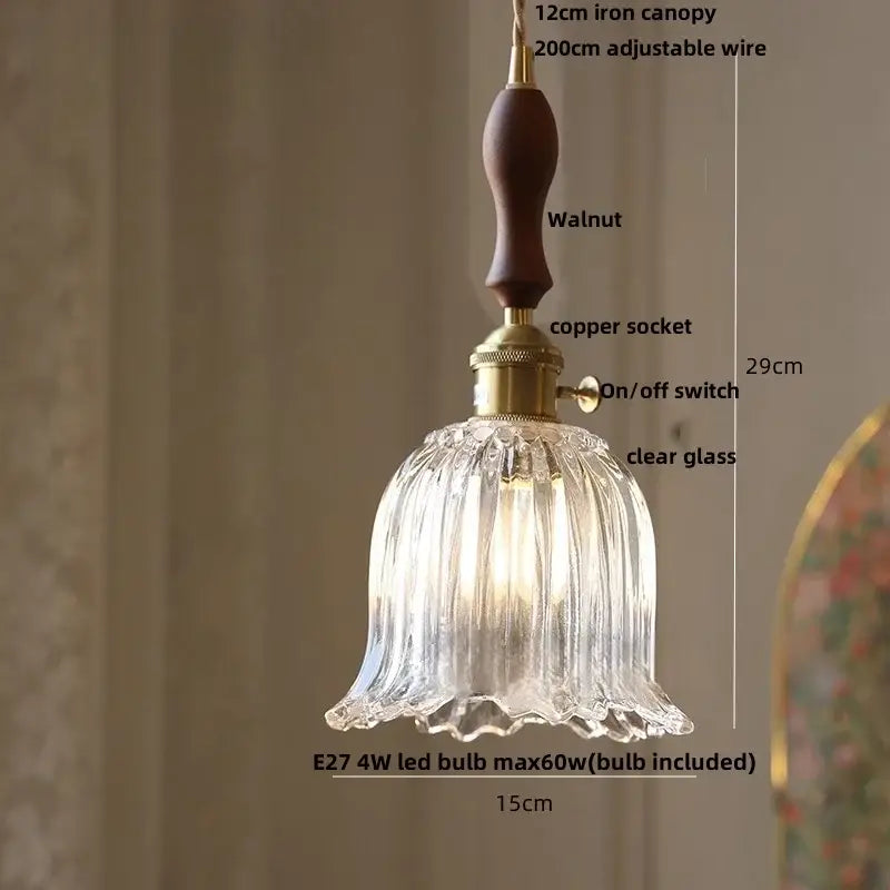 Modern ribbed clear glass led pendant light kitchen brass fixture
