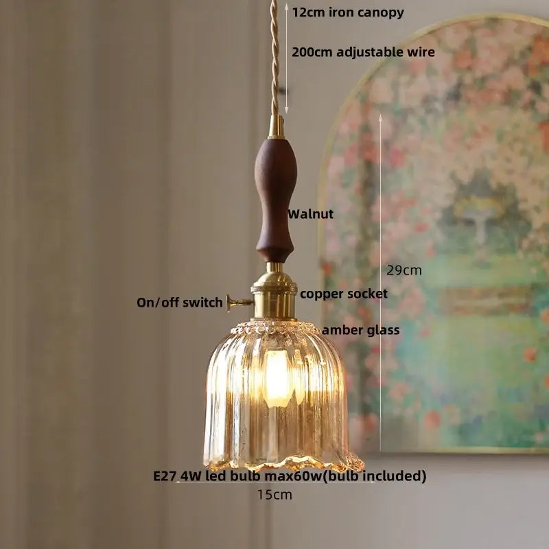 Modern ribbed clear glass led pendant light kitchen brass fixture