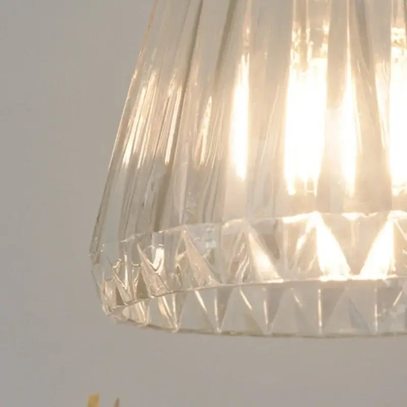 Modern ribbed clear glass led pendant light kitchen brass fixture