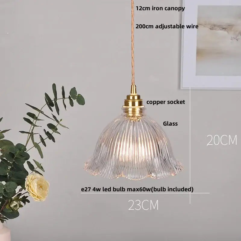 Modern ribbed clear glass pendant light kitchen brass fixture