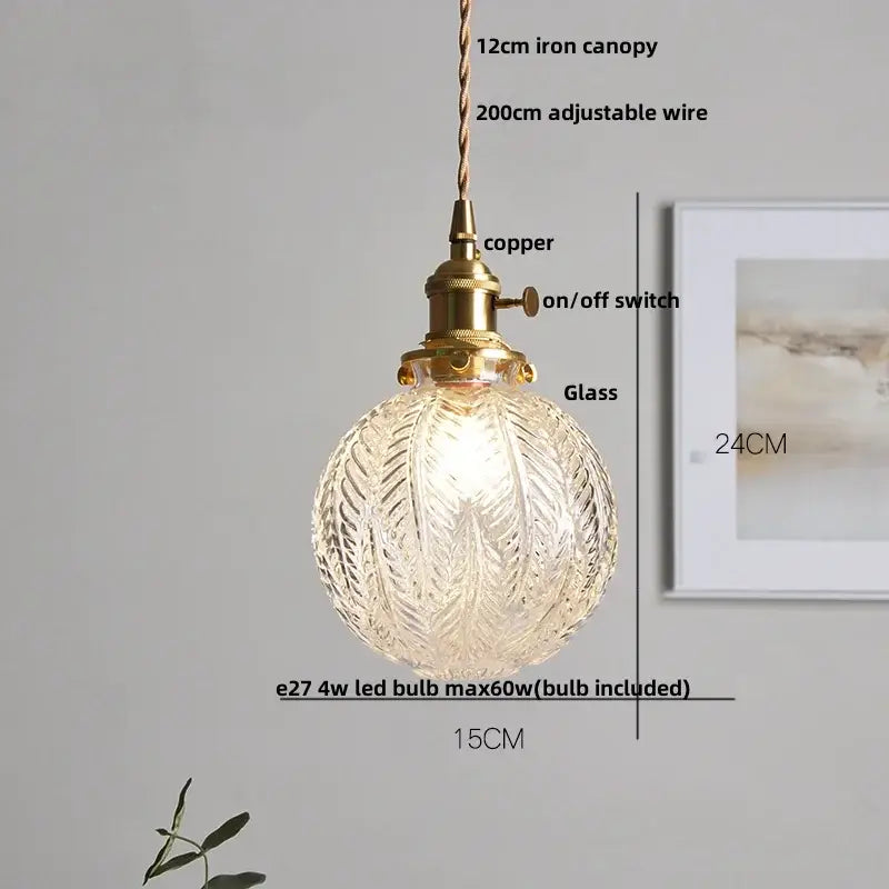 Modern ribbed clear glass pendant light kitchen brass fixture