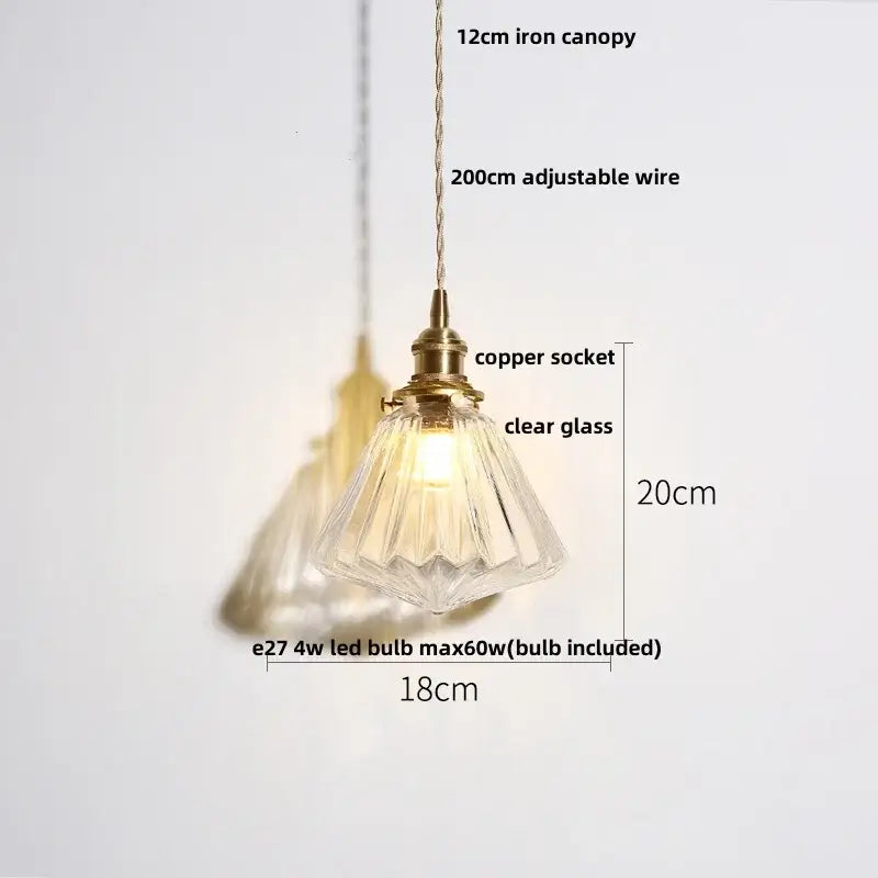 Modern ribbed clear glass pendant light kitchen brass light fixture