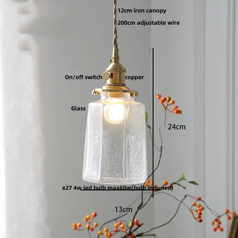 Modern ribbed clear glass pendant light kitchen brass fixture
