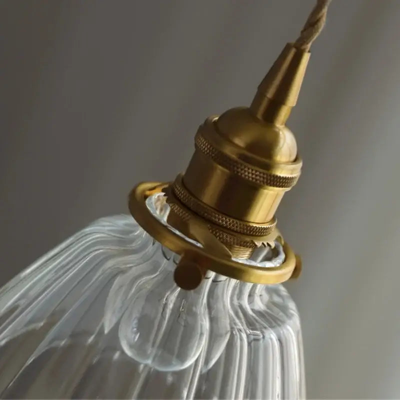 Modern ribbed clear glass pendant light kitchen brass fixture