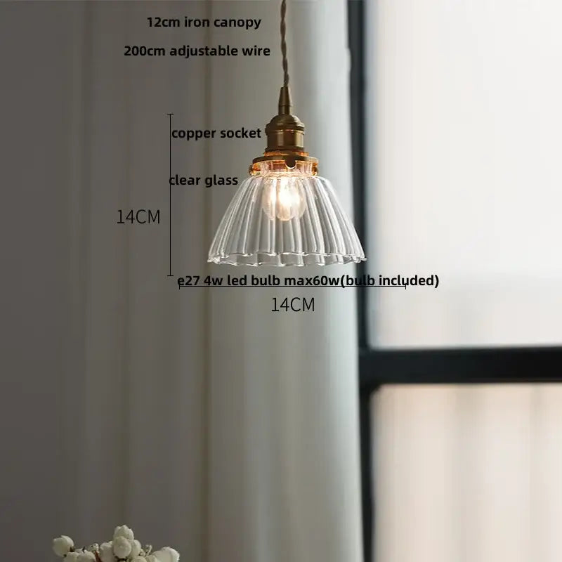 Modern ribbed clear glass pendant light kitchen brass light fixture