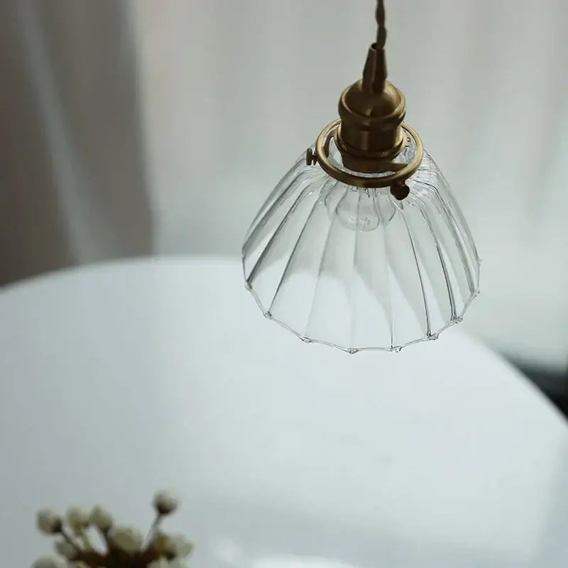 Modern ribbed clear glass pendant light kitchen brass light fixture