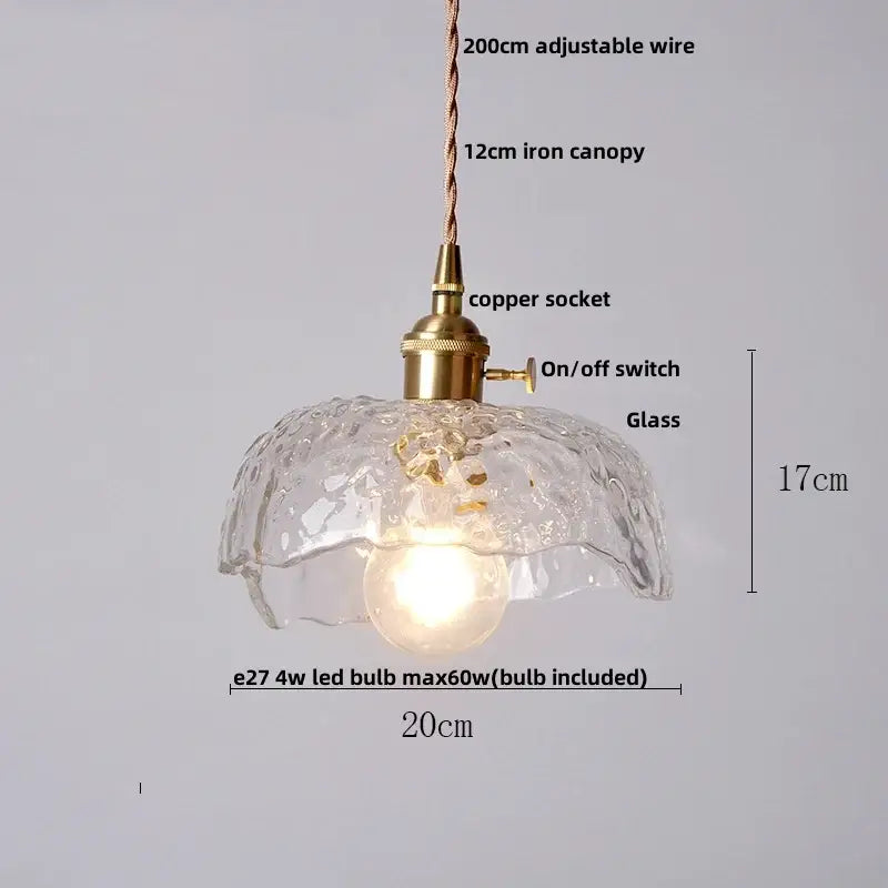 Modern ribbed clear glass pendant light kitchen brass fixture