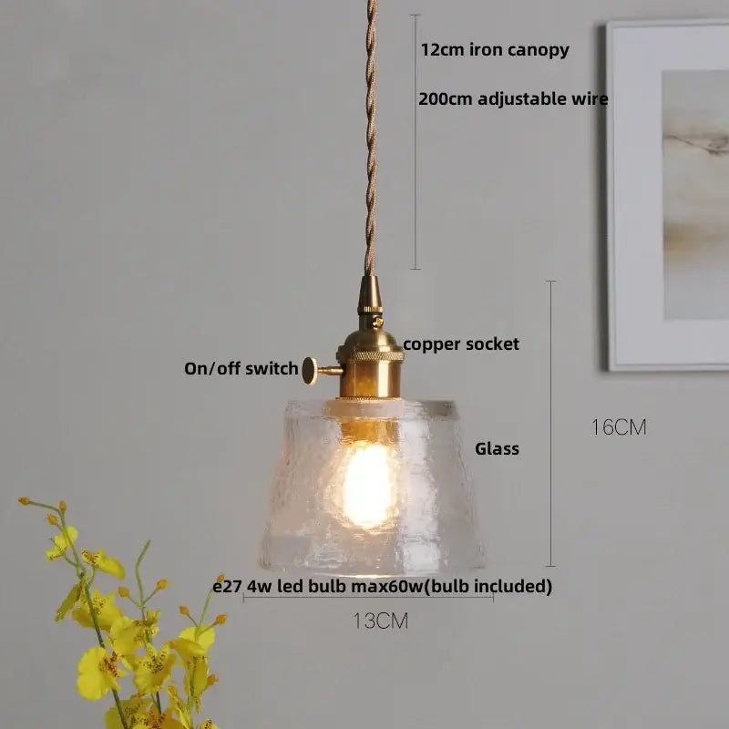 Modern ribbed clear glass pendant light kitchen brass light fixture