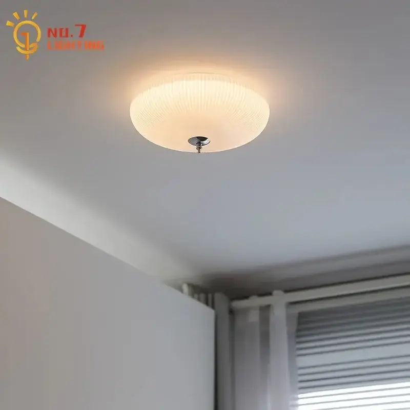 Modern ribbed cream glass round ceiling lights bedroom led lighting