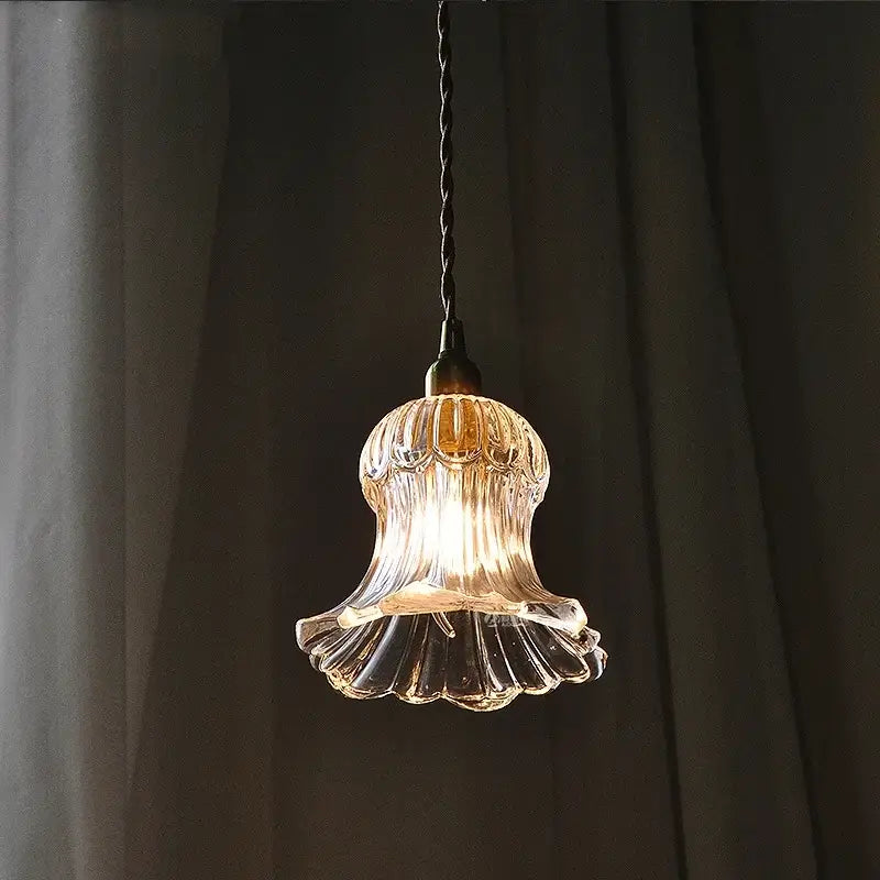 Modern ribbed glass brass led pendant light dining room