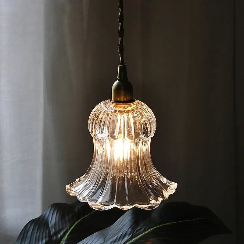 Modern ribbed glass brass led pendant light dining room