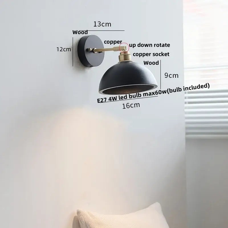 Modern ribbed glass copper led wall lamp bedroom with pull chain