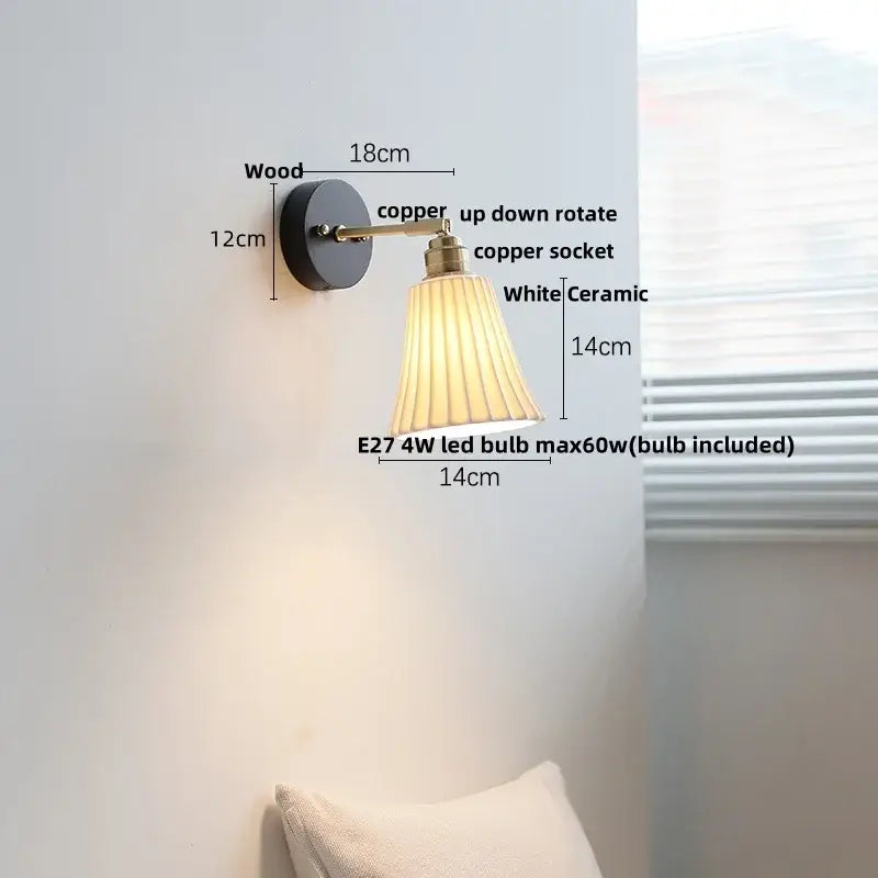 Modern ribbed glass copper led wall lamp bedroom with pull chain