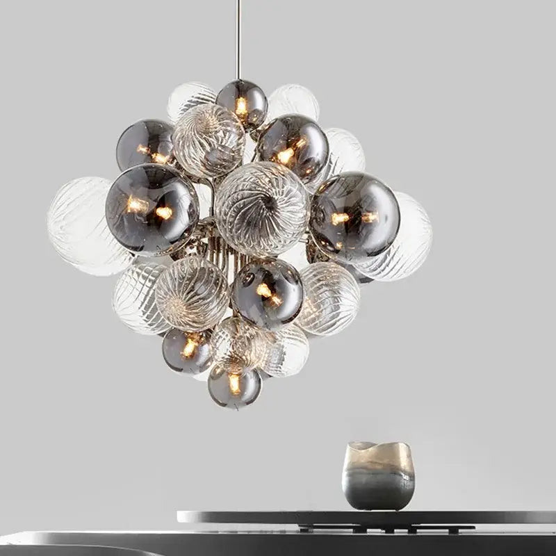 Modern ribbed glass globe led pendant light for living room
