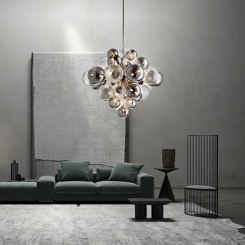 Modern ribbed glass globe led pendant light for living room