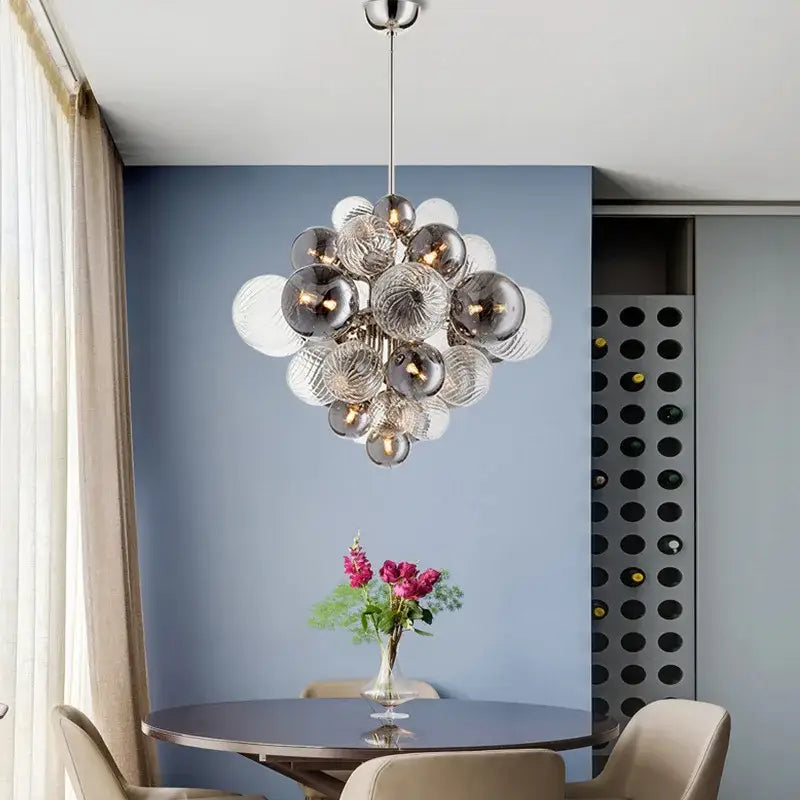 Modern ribbed glass globe led pendant light for living room