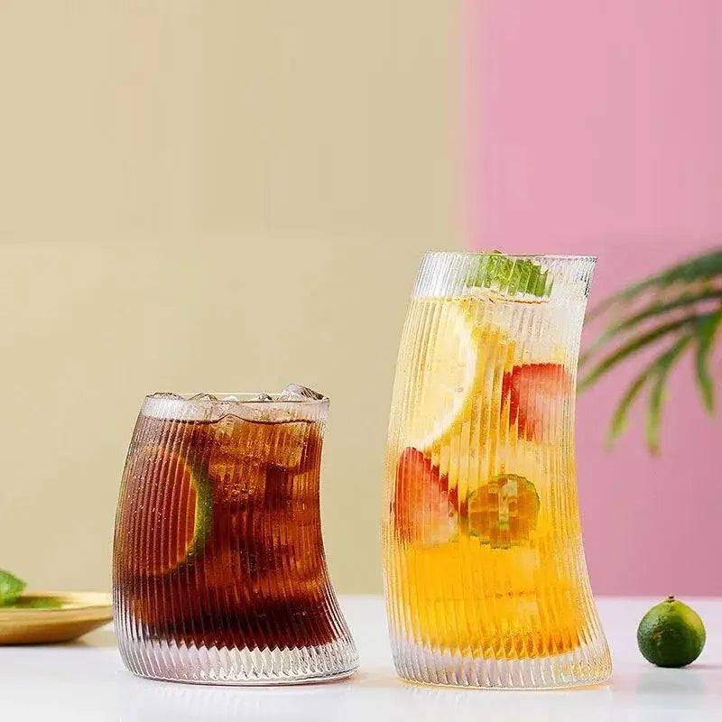Modern ribbed sail-shaped glass cups dining room tumblers