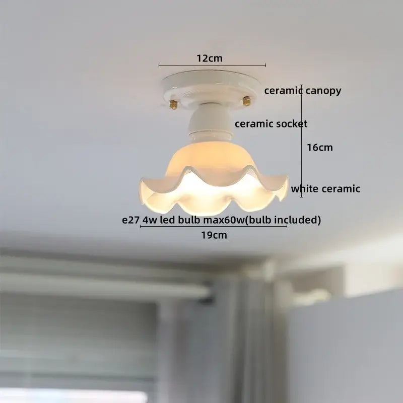 Modern ridged cream ceramic led ceiling light for living room