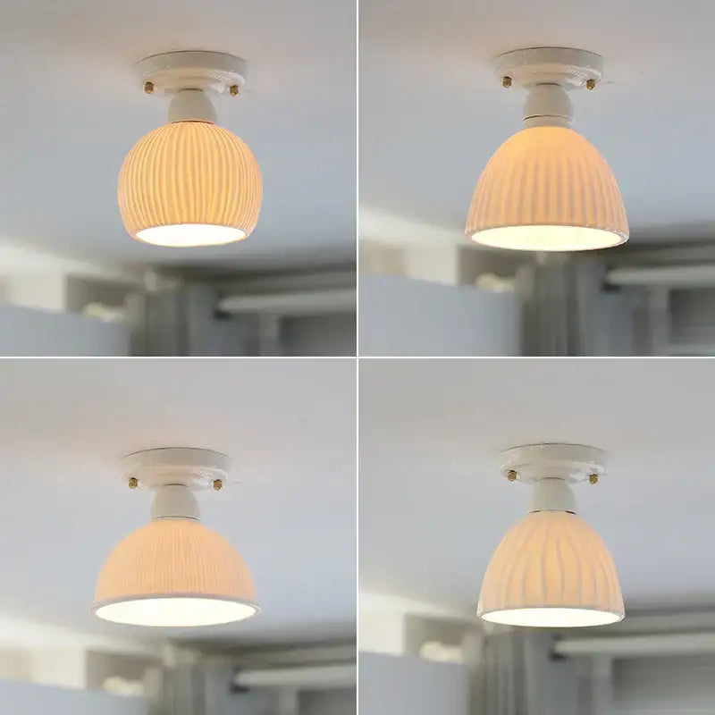 Modern ridged cream ceramic led ceiling light for living room