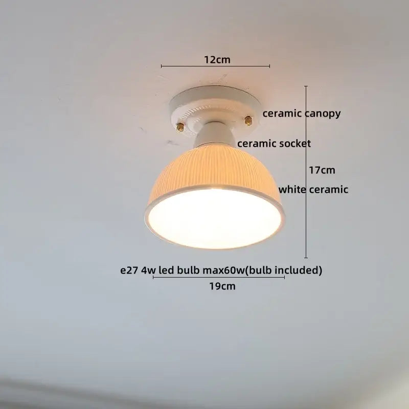 Modern ridged cream ceramic led ceiling light for living room