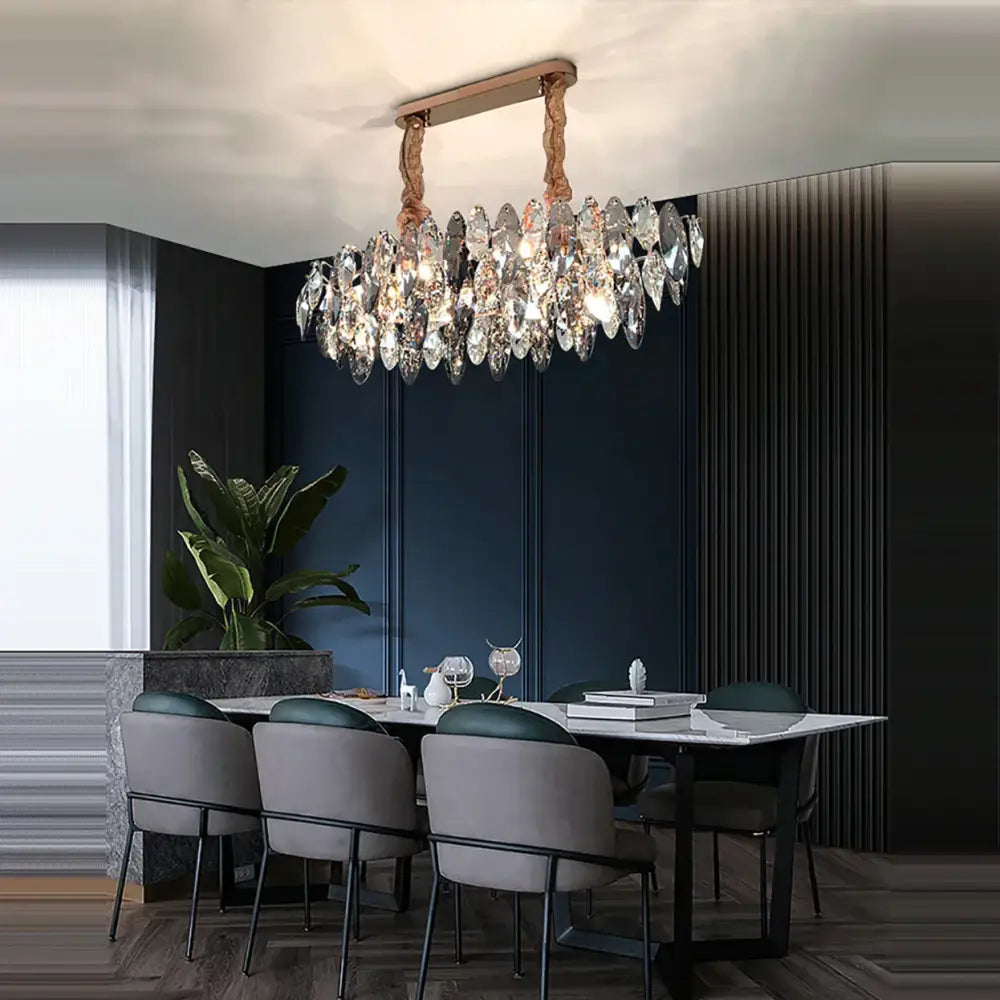 Modern rose gold crystal dimmable led pendant lights dining room