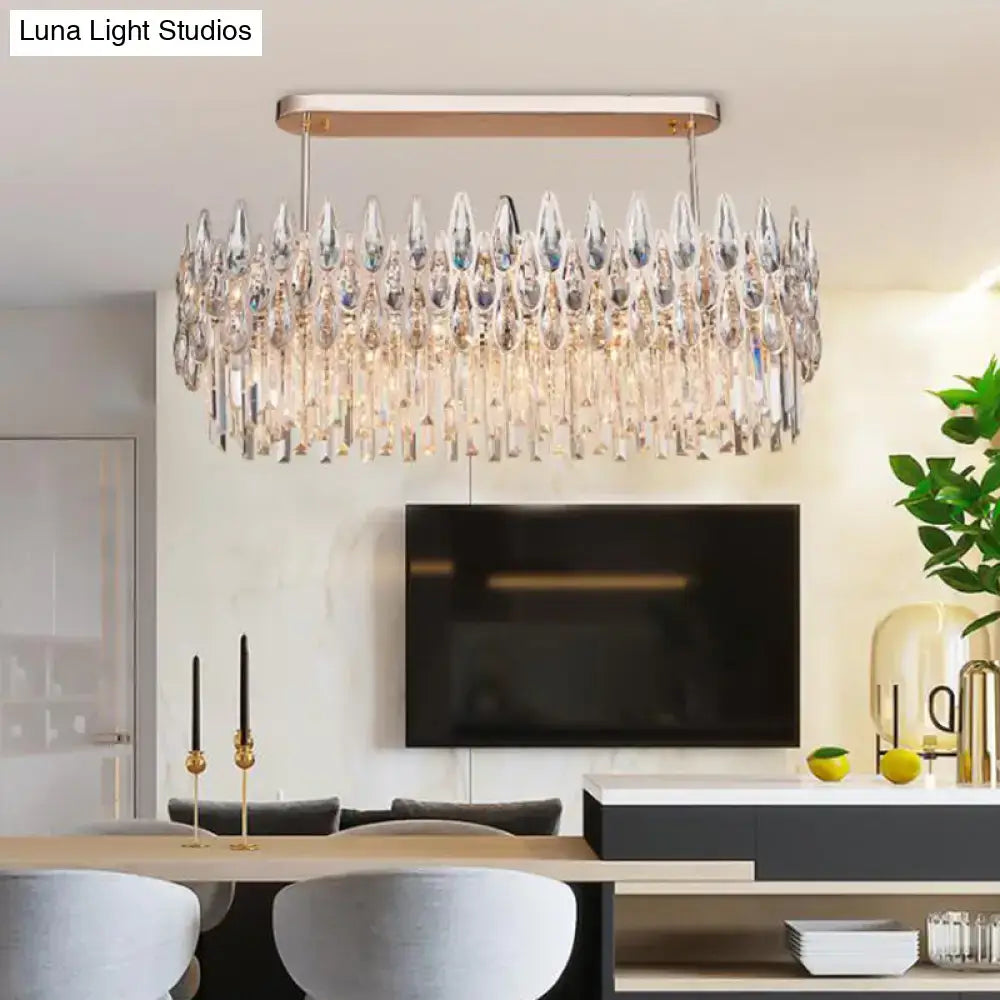 Modern rose gold crystal island lamp dining room oval clear pendant