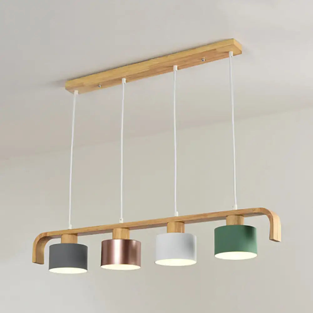 Modern rose gold drum island chandelier with wood dining room light