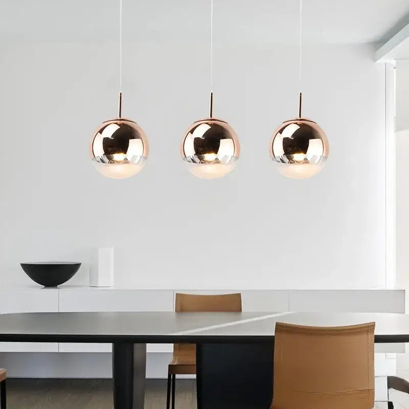 Modern rose gold & frosted glass ball pendant light kitchen fixture