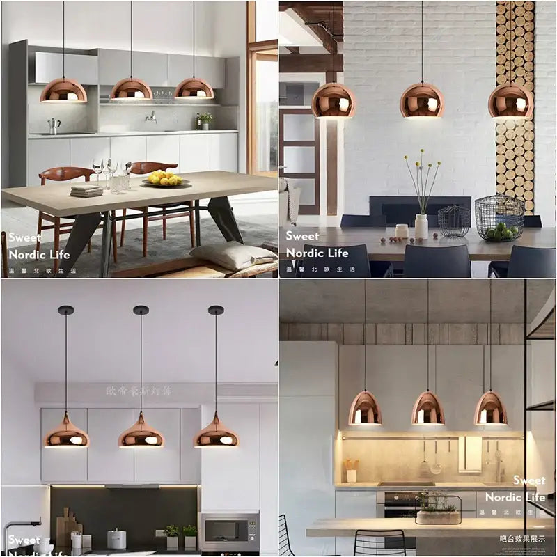 Modern rose gold pendant lights for dining room island decor