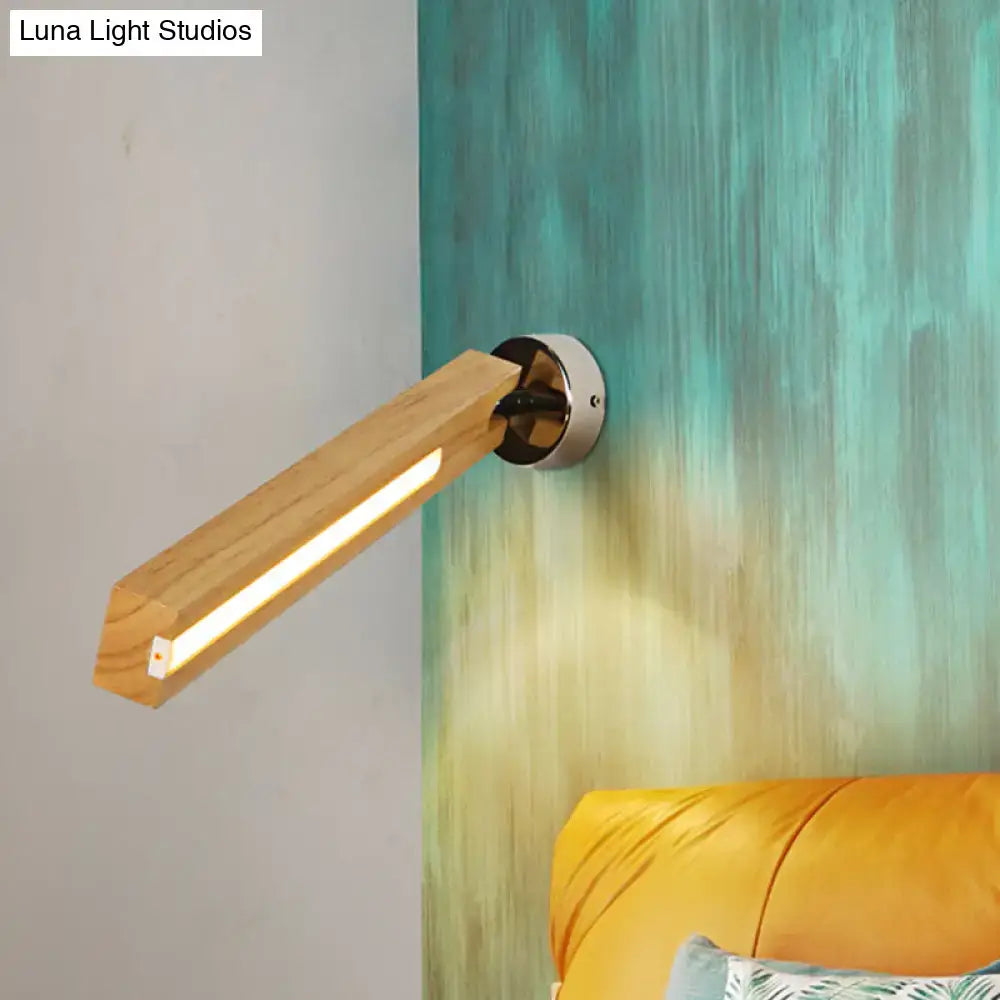 Modern rotatable beige wood wall light bedroom led fixture