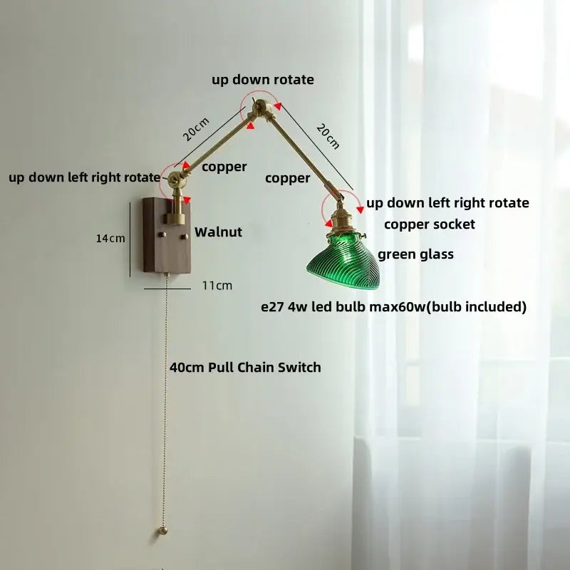 Modern rotatable brass wall light fixture with textured glass stair lamp