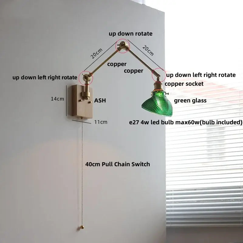 Modern rotatable brass wall light fixture with textured glass stair lamp
