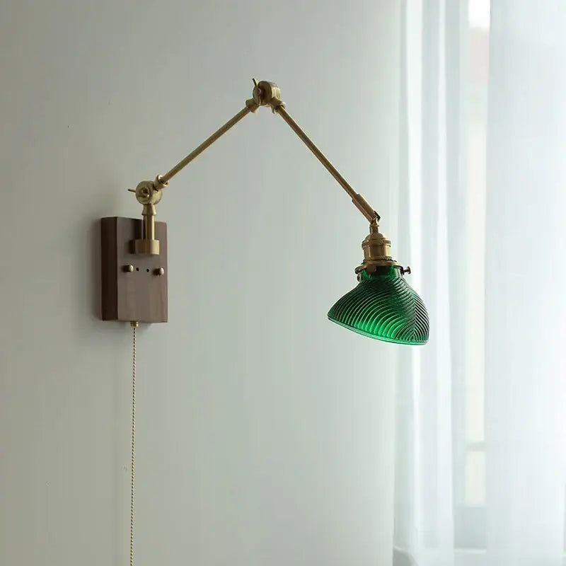 Modern rotatable brass wall light fixture with textured glass stair lamp
