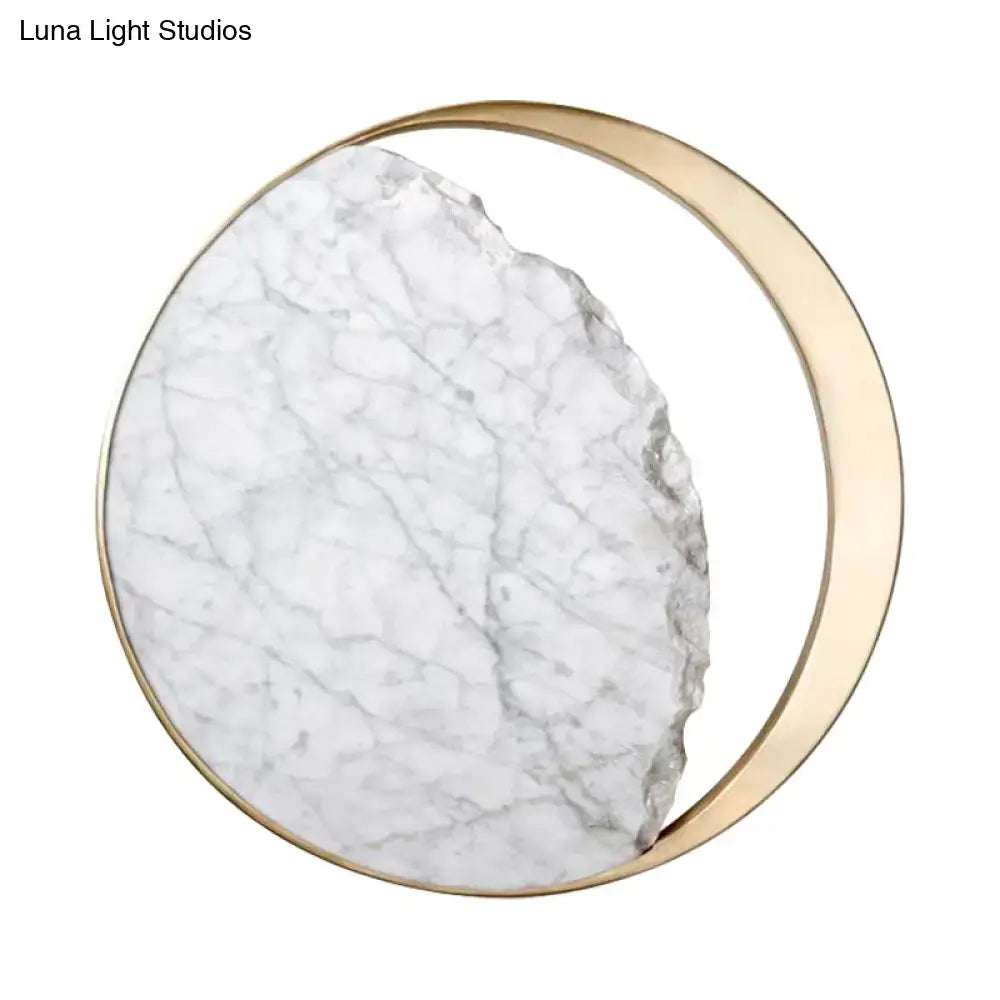 Modern round gold and white marble led wall sconce bedroom