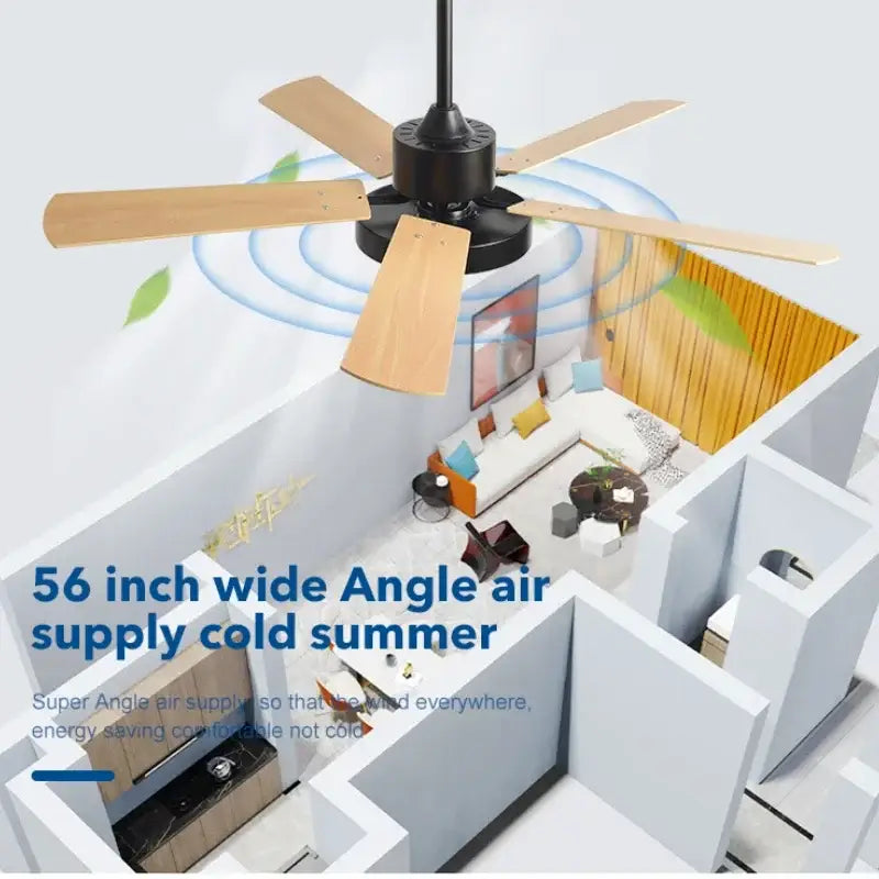 Modern sage green and natural wooden led ceiling fan living room