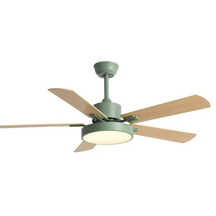Modern sage green and natural wooden led ceiling fan living room
