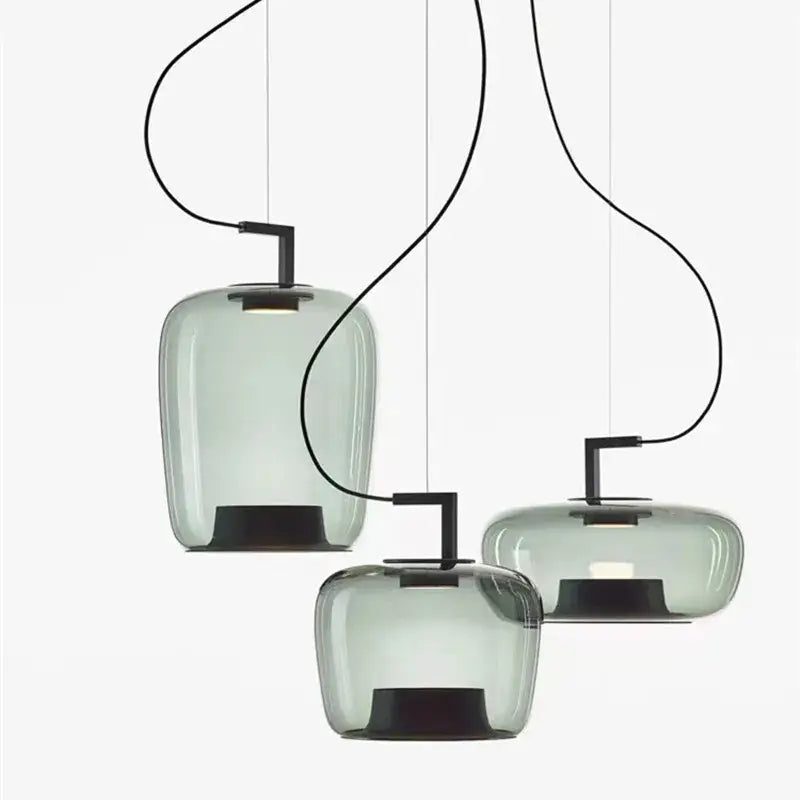 Modern sage green glass pendant lamp dining room set of 3