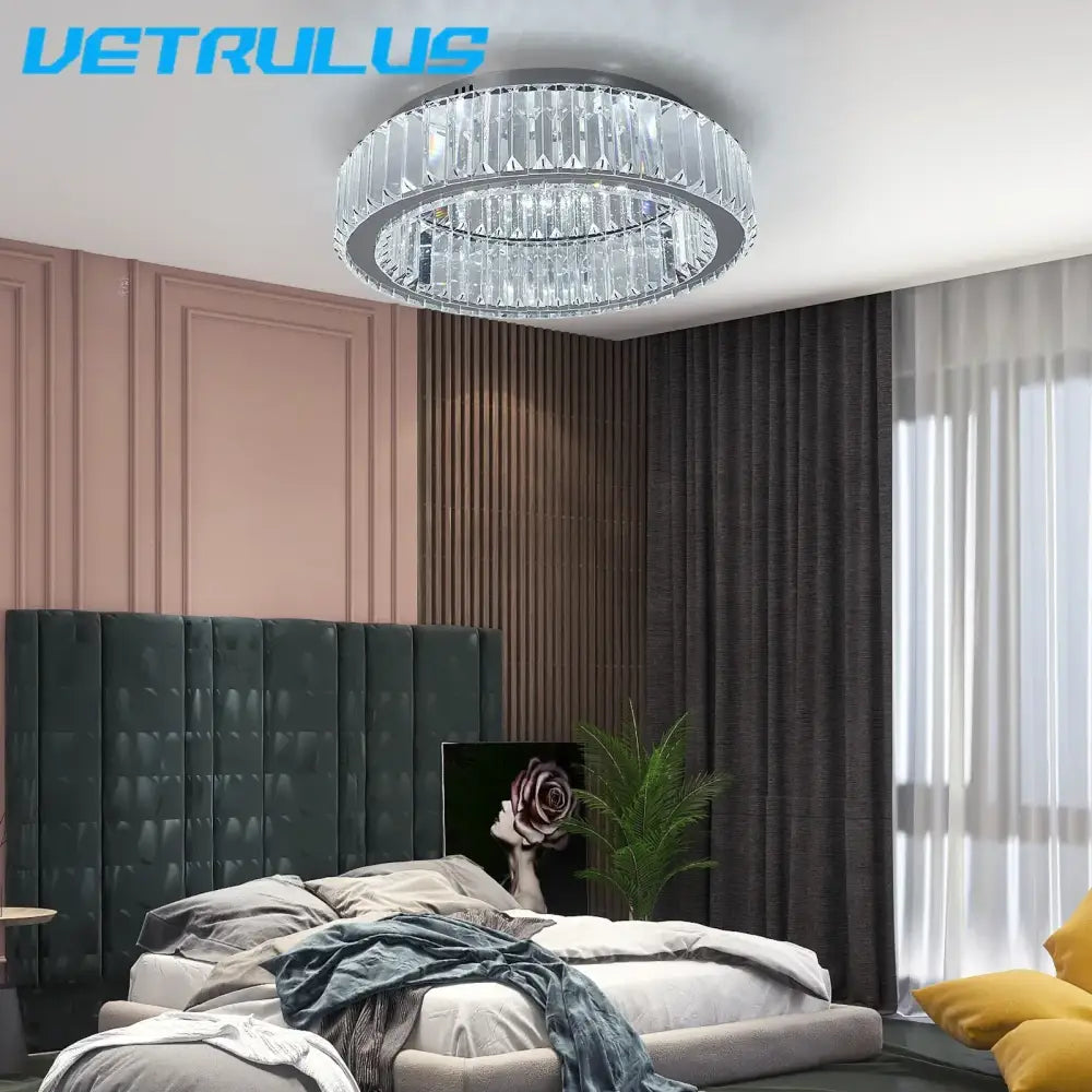 Modern silver big crystal led circle ceiling lamp for living room